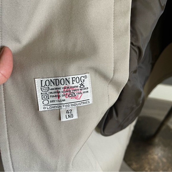 London Fog 42L Beige Long Trench Coat Classic Rain Topcoat Minimalist NWT - Picture 4 of 8